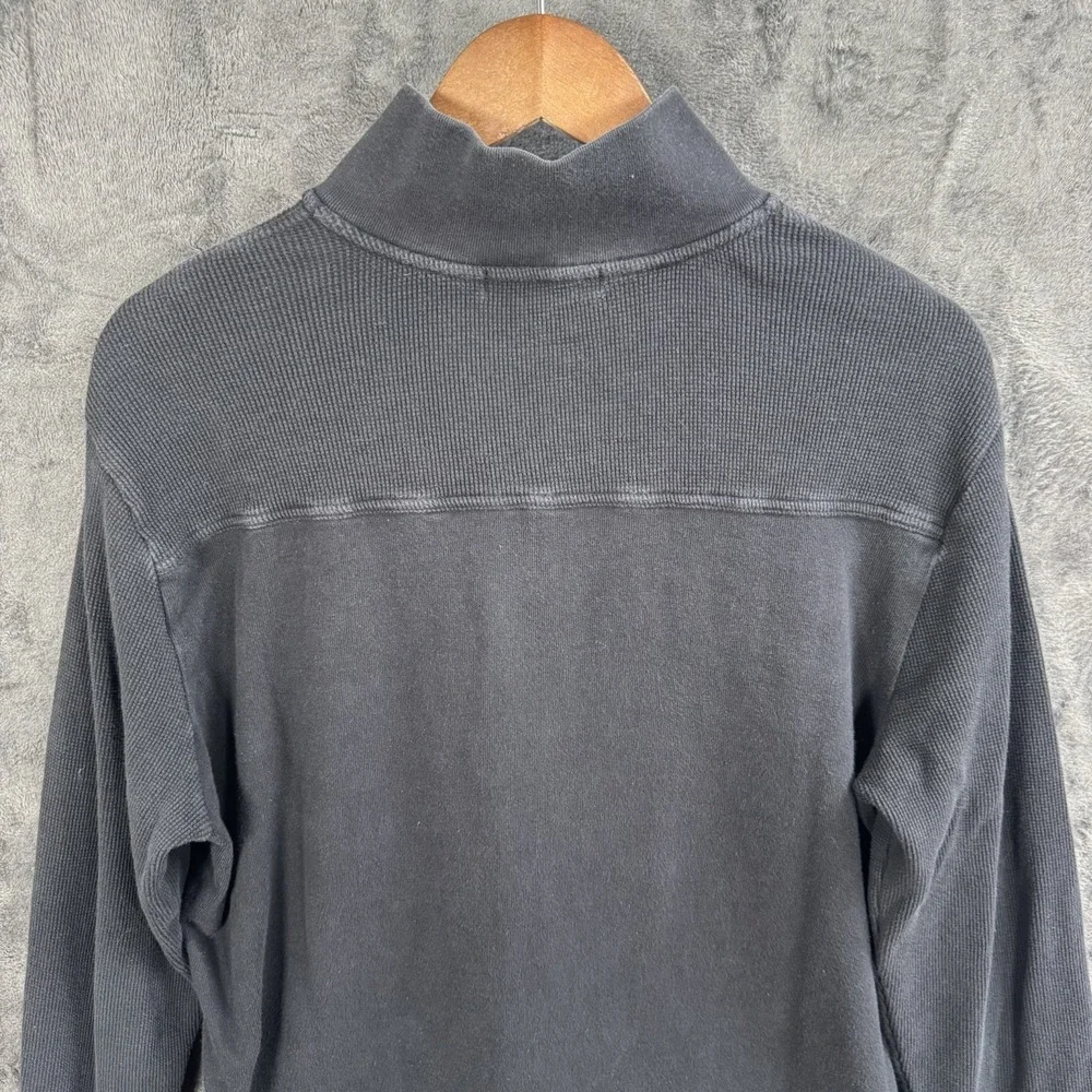 Banana Republic Mens L Black Quarter Zip Pullover Utility Pocket Waffle Knit